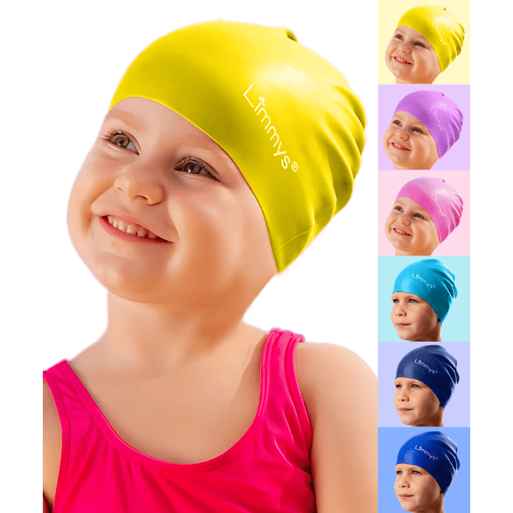 Limmys Kids Swim Cap, 100% Silicone Swimming Cap for Boys & Girls, Soft Stretchy Chlorine-Resistant & Latex-Free Pool Cap, One Size, Ages 3 to 14