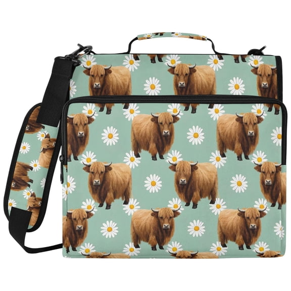 ALAZA Zipper Binder Cute Highland Cattle Pattern 2 inch 3 Ring 500 Sheet Capacity Trapper Keeper File Folder Organizer Bag