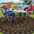 thumbnail image 4 of VUNATE Outdoor Rug 6x6 Round Patio Rug Clearance Plastic Waterproof Indoor Outdoor Mat for Picnic RV Porch Camping Reversible Lightweight Boho Outside Rug Black Brown, 4 of 7