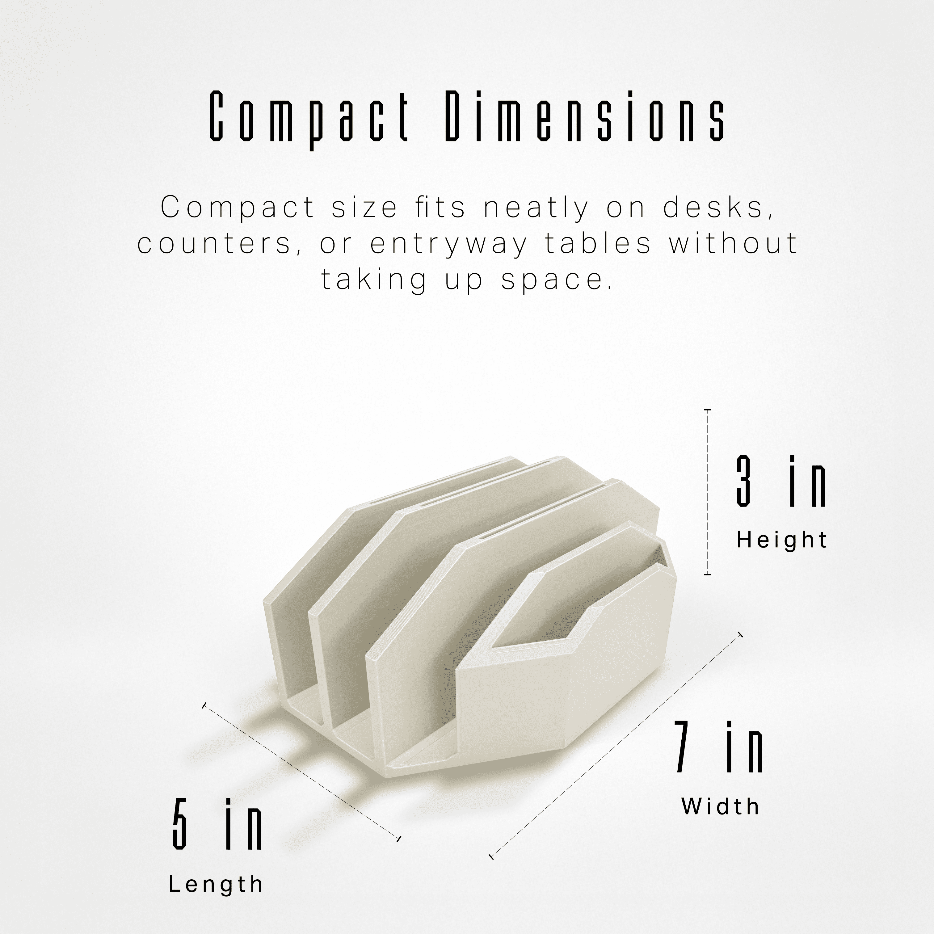 Modern Minimalist Mail Organizer (Bone White) – Compact Desk Mail Holder with Tabs & Small Storage– 3D Printed in Multiple Colors