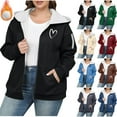 thumbnail image 1 of Tranfacy Zip Up Hoodie Womens Hoodies Winter Tops Large Size Solid Color Hooded Plus Velvet Thickened Drop Shoulder Sweater, 1 of 4