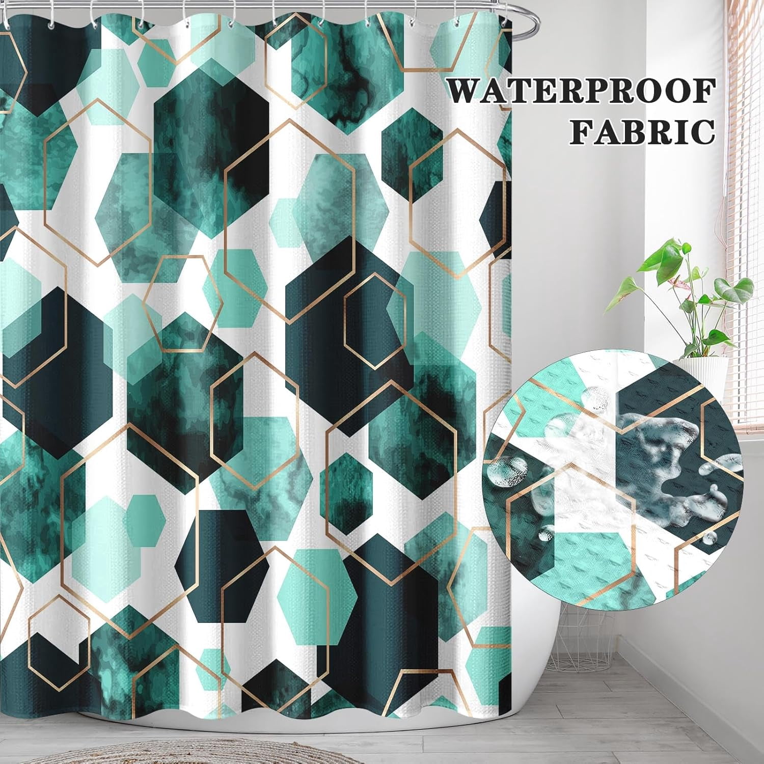 Vintage Brown Shower Curtain Set with Window Curtain, Royal Abstract Line Modern Bathroom Window Curtain with Waterproof Shower Curtain Set for Bathroom Decor