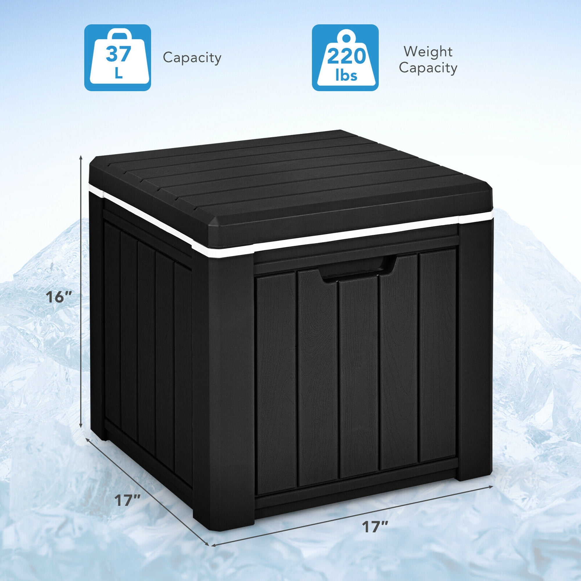 Gymax Patio 10 Gallon Ice Cube Cooler Box Table Stool Storage W/Handle Black