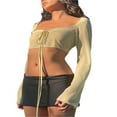 thumbnail image 4 of Women‘s Mesh Sheer Tie Up Open Front Long Sleeve Crop Top T Shirt, 4 of 7