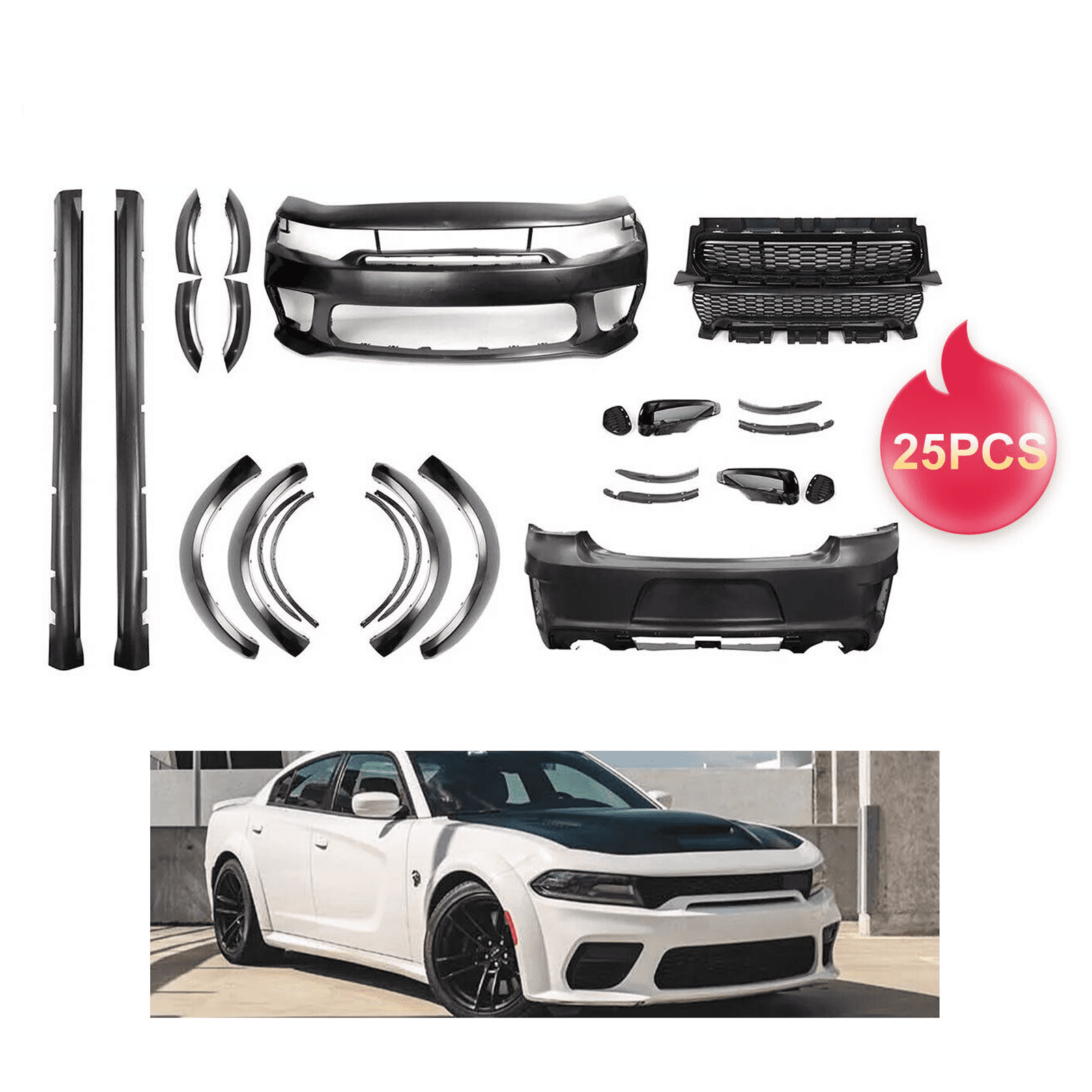 Complete Front & Rear Bumper Widebody Set Fits 2015-2023 Dodge Charger