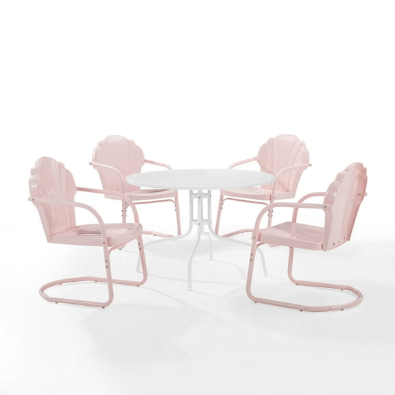 Crosley Furniture Tulip 5 Piece Metal Outdoor Dining Set in Pastel Pink