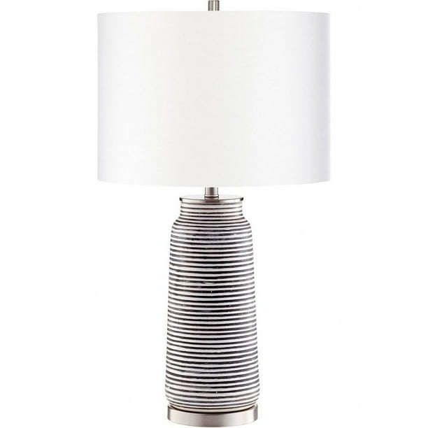 Coastal 1 Light Ceramic Table Lamp with Pillar Ribbed Brown and White