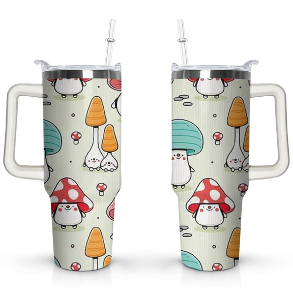 40oz Cute Colorful Botanical Mushroom Stainless Steel Flip Straw Tumbler Spill Proof Travel Cup Double Wall Vacuum Insulated Coffee Mug with Top Handle