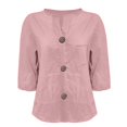 thumbnail image 4 of Cotton Linen Shirts For Women V Neck 3/4 Sleeve Blouse Cotton Boho Tops Summer Linen Tops Linen Clothing For Women Flowy Tops For Women Womens Gauze Tops Womens Summer Tops Office Work Tops Pink S, 4 of 6