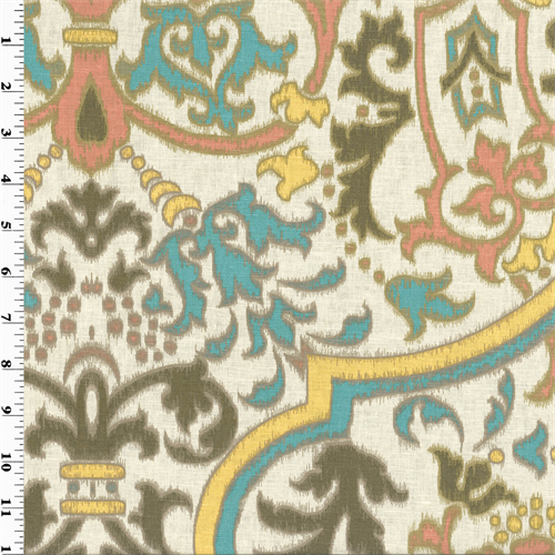 Multicolor Ikat Ogee Print Linen Home Decorating Fabric Fabric By