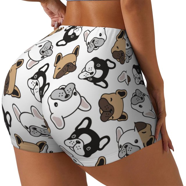 Balery French Bulldog3 Pantalones cortos de entrenamiento estampados para mujer, sin costuras, ajustados, para gimnasio, yoga, correr, deportes, ejercicio activo, fitness.-Large
