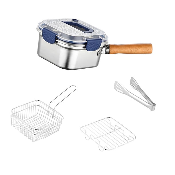 Mini freidora cuadrada con asa para cocinar al aire libre, ideal para preparar fideos y leche, para salsas, pollo, , papas fritas. Tapa azul