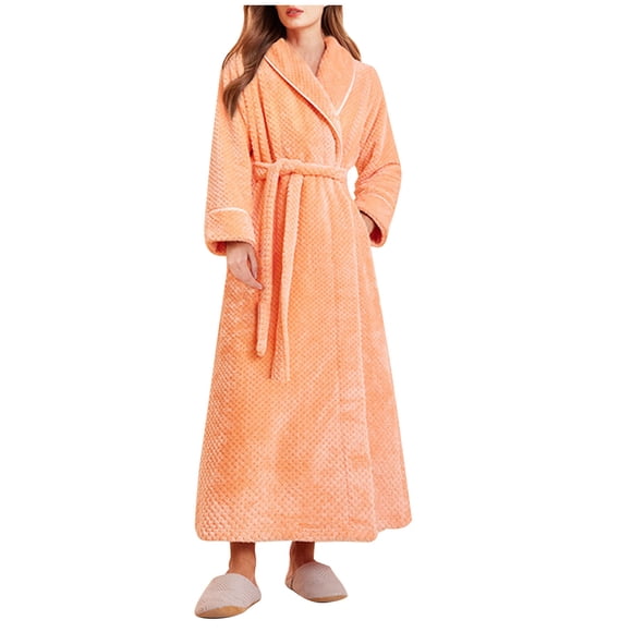 Penkiiy Womens Robe Long Kint Bathrobe Lightweight Soft Robes Ladies Bath Robe XL Orange