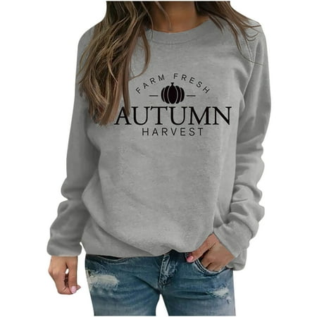 

Pumpkin Shirts for Women Funny Halloween Clothing Fall T-shirts Top Letter Print Loose Fitting Pullover Blouses