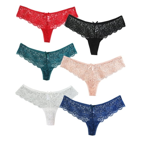 

AnuirheiH Women Underwear Lace Bikini Panties Silky Comfy Lace Briefs Pack Of 6 Multipack Clearance Under $10