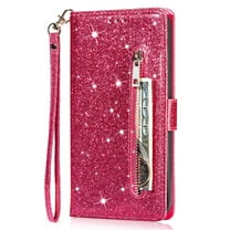 Decase Glitter Wallet Case for Google Pixel 7 Pro, Sparkly Luxury PU Leather Flip Folio Kickstand Cover Zipper Pocket Women Purse Sleeve with Card Holder & Detachable Wrist Strap, Rose