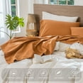 thumbnail image 4 of MooMee 100% Washed Cotton Sheet Set Full Linen Like Textured Breathable Durable Soft Comfy 4pcs (Burnt Orange), 4 of 6