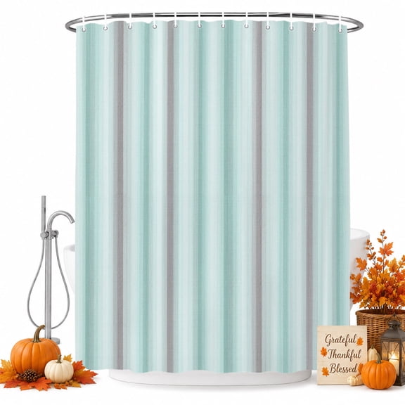 Mint Green Tan Striped Shower Curtain Set - 48" x 72" Washable Bathtub Curtain with 12 Hooks, Modern Boho Stripes Minimalist Waterproof Fabric Stall Shower Curtains for Bathroom/Bathtub Décor