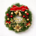 thumbnail image 2 of Qwtwty Artificial Christmas Wreath with Red Bow and Golden Bells, Farmhouse Winter Wreaths Hanging Ornament for Indoor Outdoor Wall Window Home Holiday Christmas Decor, 2 of 8