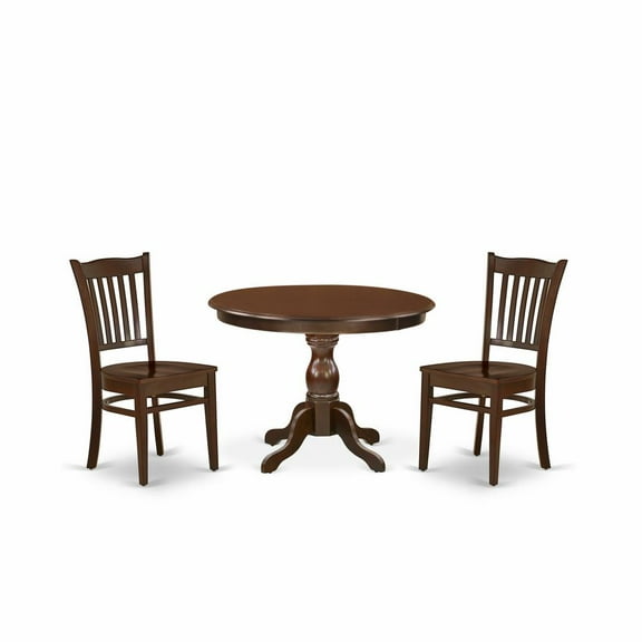 East West Furniture Hartland 3-piece Dining Table and Slatted Chairs in Mahogany