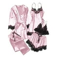 thumbnail image 3 of Oksale 5 PC Women Satin Pajamas Set Plus Size Lace Trim Long Sleeve Robes Elastic Long Pants and Shorts Sexy Strap Vest Cozy Breathable Sleepwear Pink S, 3 of 8
