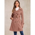 thumbnail image 2 of DARING DIVA Women's Strap Cuff Solid Double Breasted Tie Belt Trench Coats Dark Pink L, 2 of 6