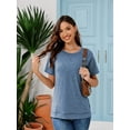 thumbnail image 6 of SHIBEVER Women Tops Summer Short Sleeve Tops Casual Loose Side Split Tunic Tops Ladies Comfortable Crewneck Tops Blouse Blue L, 6 of 9