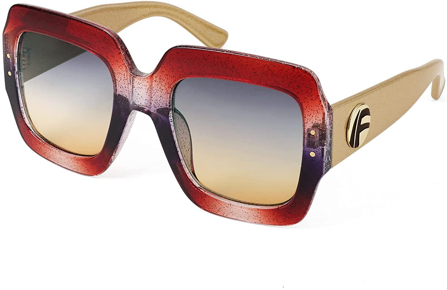 FEISEDY Oversized Square Sunglasses Multi Tinted Glitter Frame Stylish Inspired B2276 