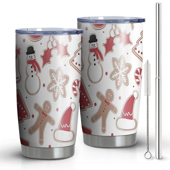20oz Tumblers White Christmas Cookie Pattern Stainless Steel Vacuum Insulated Double Wall Travel Tumbler Cups Mug with Lid and Straw,Cleaning Brush for Cold & Hot Drinks