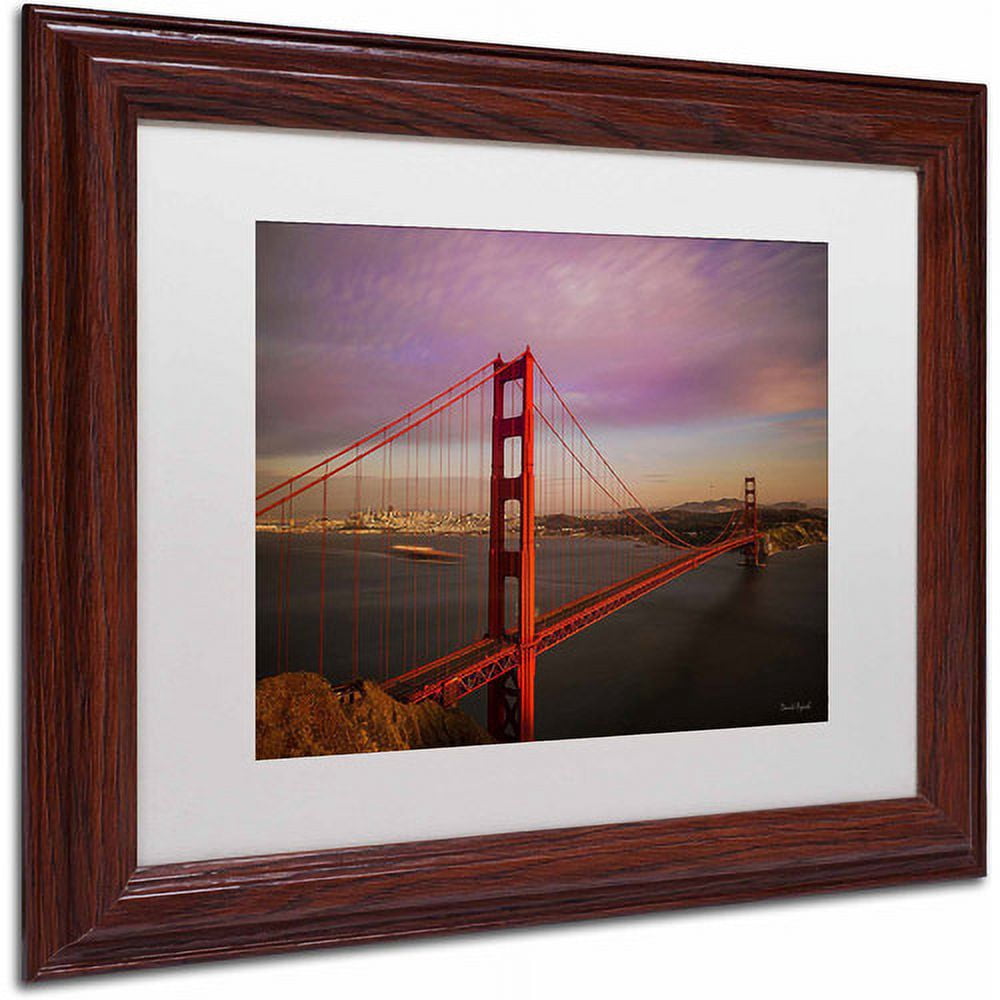 Trademark Fine Art "Golden Gate Bridge" Canvas Art by David Ayash, White Matte, Wood Frame
