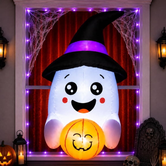COMIN 3.6 FT Halloween Inflatables Window Ghost Built-in LED,Inflatable Outdoor Decorations Blow Up Ghost for Halloween Party Yard Lawn