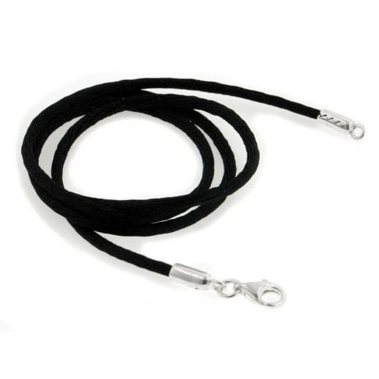 Silk Necklace Cord, with Brass Lobster Claw Clasp and Extended Chain, Platinum, Black, 18 inch Silk Black