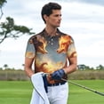 thumbnail image 4 of Cauagu Red And Gray Flame Fox Print Men's Polo Shirts, Short-Sleeve Polo Shirts for Men Performance Golf Shirt Athletic Casual Collared T-Shirt-Small, 4 of 8