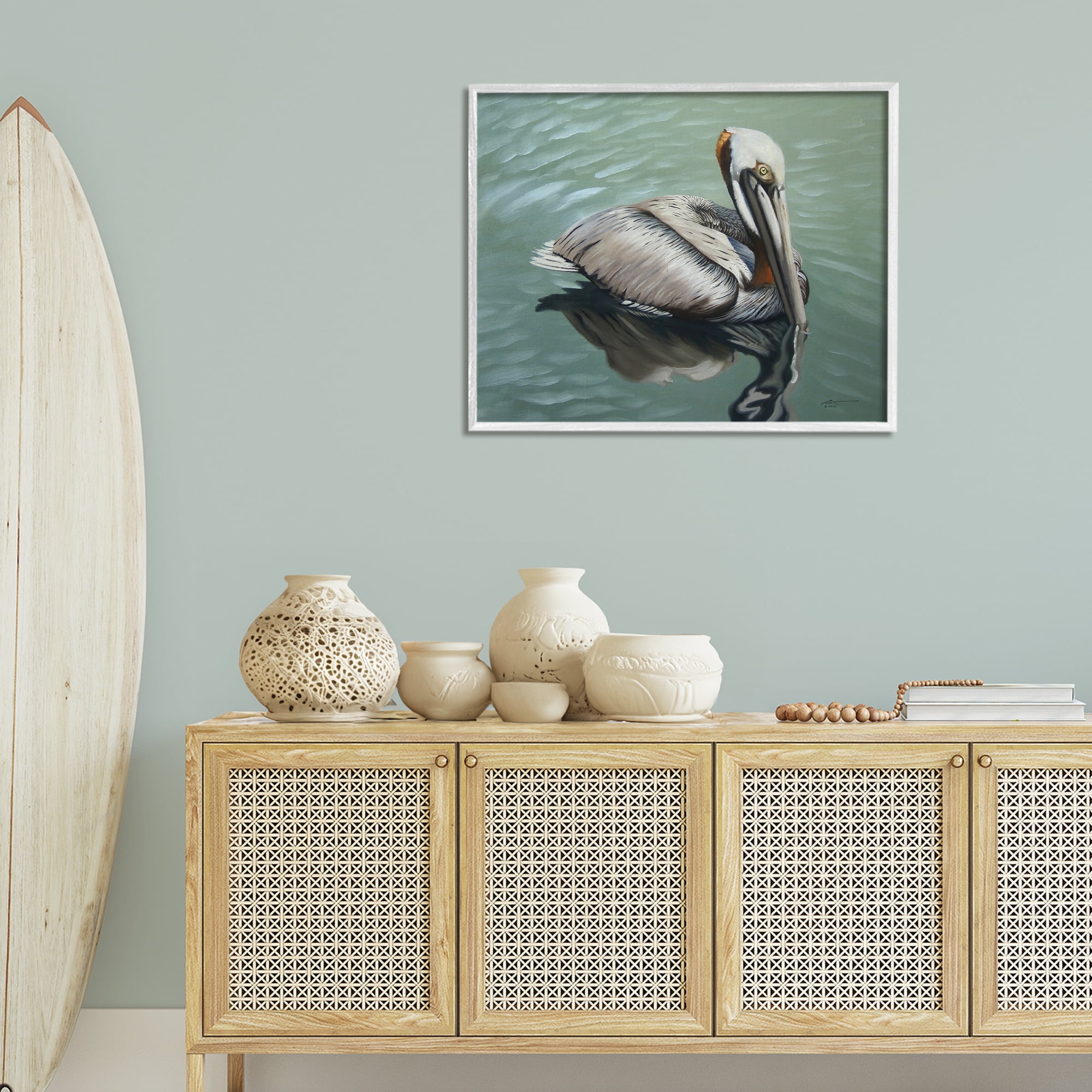 Stupell Industries Pelican Lake Reflection Animals & Insects Painting White Framed Art Print Wall Art, 30 x 24
