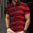 thumbnail image 2 of ZCFZJW Mens Striped Color Block Print T-Shirts Lightweight Casual Summer Short Sleeve Button up V Neck Henley Shirts Loose Regular Fit Comfy Workout Tees Tops Red XXXL, 2 of 5