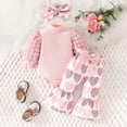 thumbnail image 2 of masbird Newborn Baby Girl Clothes Romper Flare Pants Set Headband 3Pcs Infant Fall Winter Outfits 0 3 6 12 18 24 Months,Pink,0-3 M, 2 of 7