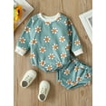 thumbnail image 2 of Seyurigaoka Infant Baby Girls Clothes Set Flower Print Long Sleeve Round Neck Romper + Elastic Waist Triangle Shorts for Spring Summer, 2 of 9