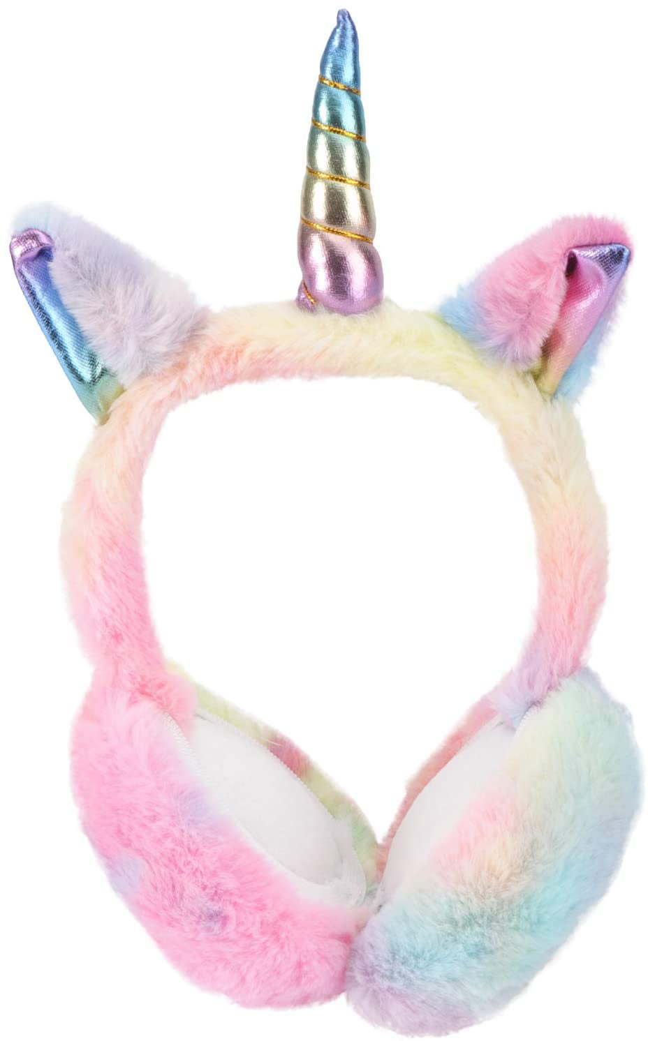 LANWANGJI Girls Earmuffs Unicorn Earmuffs and Unicorn scarf in Plush Cute Design Kids Size,Gradient Color