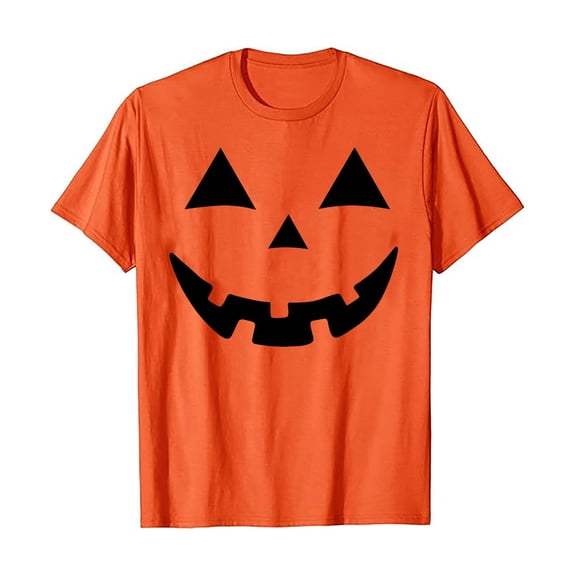 Glisme Halloween T Shirt For Men Pumpkin Face Graphic Short Sleeve Round Neck Shirt Party Cozy Soft Men Tees Size L Orange