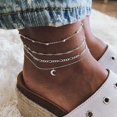 thumbnail image 3 of Summer Layered Anklet Silver Boho Beaded Crescent Moon Pendant Jewelry For Women And Girls 4pcs, 3 of 3