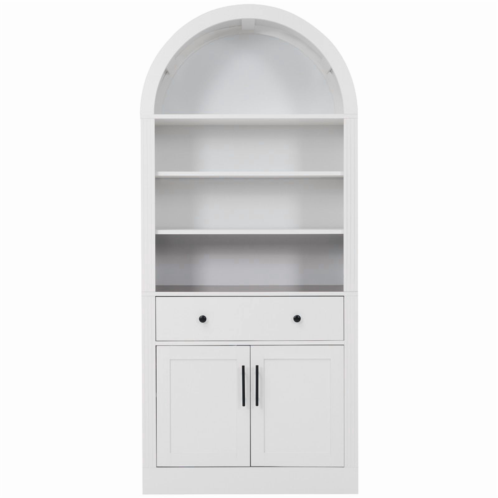 Arched Display Bookshelf with Adjustable Shelves, Kitchen Pantry Storage Cabinet with Drawer, Freestanding Cupboard