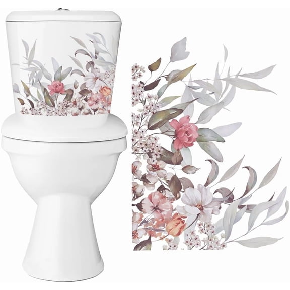 4Pcs Flowers Toilet Stickers Decal Green Plant Leaves Toilet Seat Lid Stickers Self Adhesive Removable Floral Wall Sticker Waterproof Toilet Cover Sticker for Bathroom Cistern Decor colorful DIY
