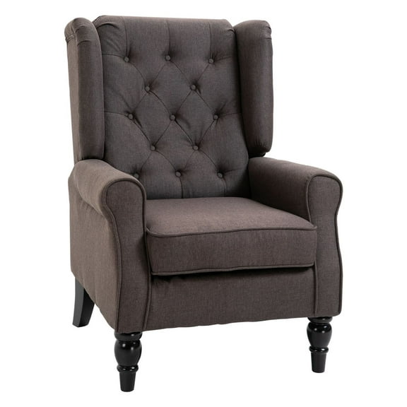 Dark Brown Accent Chair, Button Tufted Living Room Chair with Wood Legs