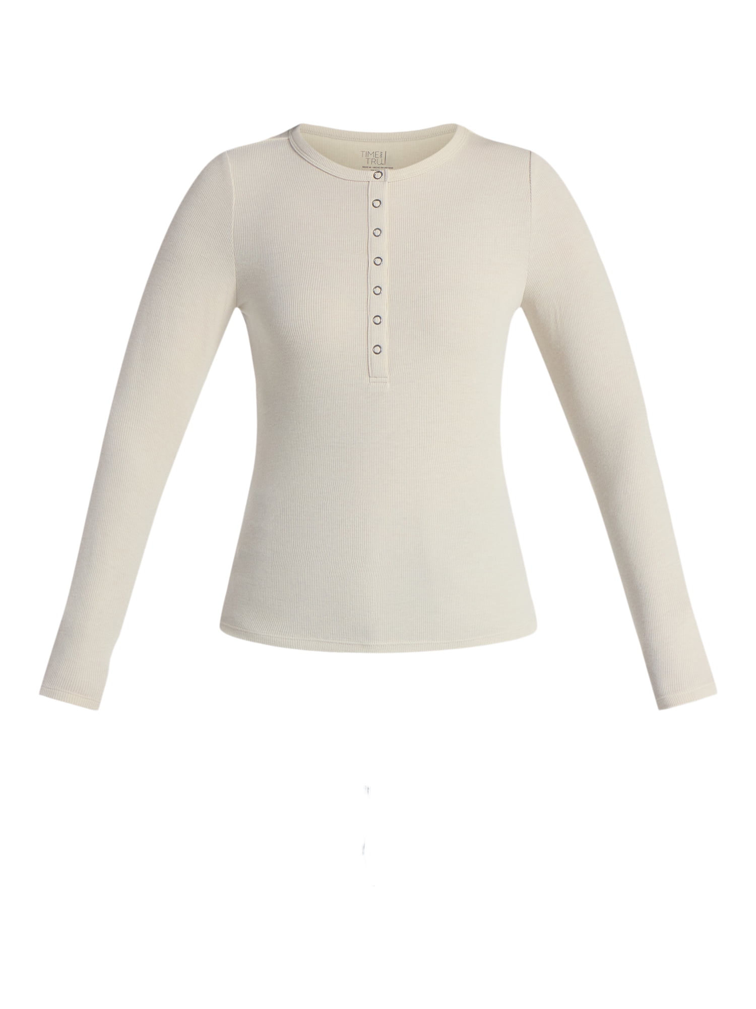 Time and Tru Women's Ribbed Henley Shirt with Long Sleeves