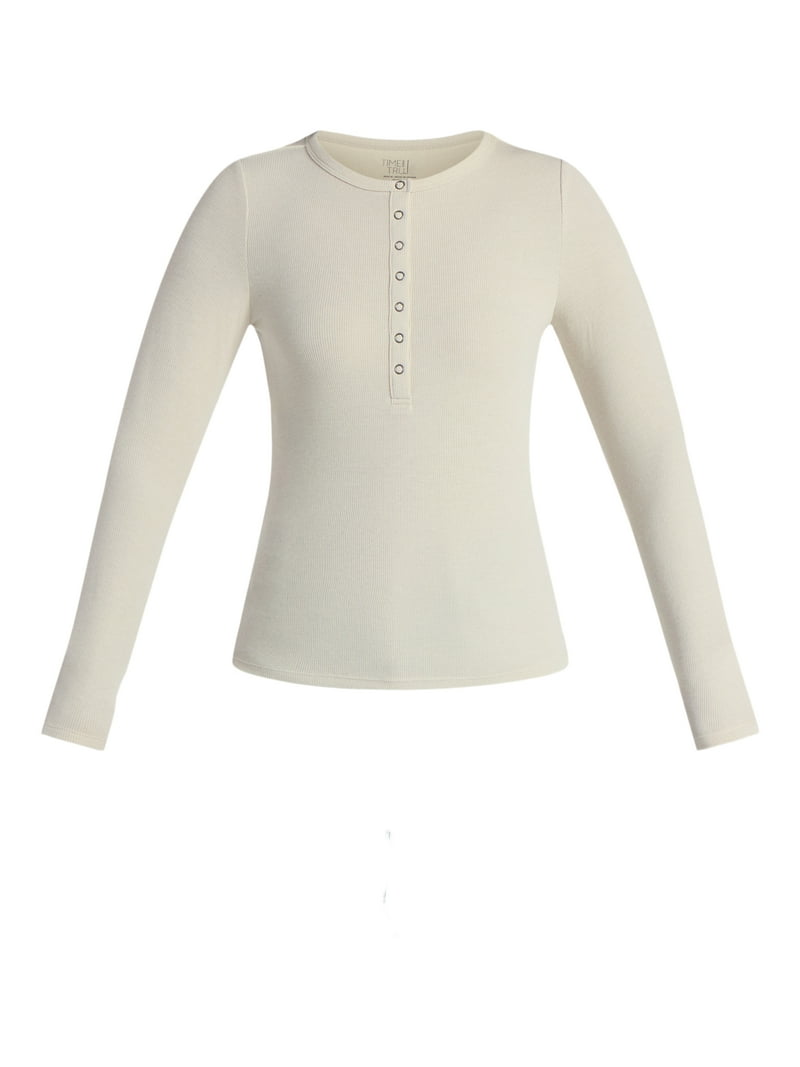 Time and Tru Women's Ribbed Henley Shirt with Long Sleeves, Sizes