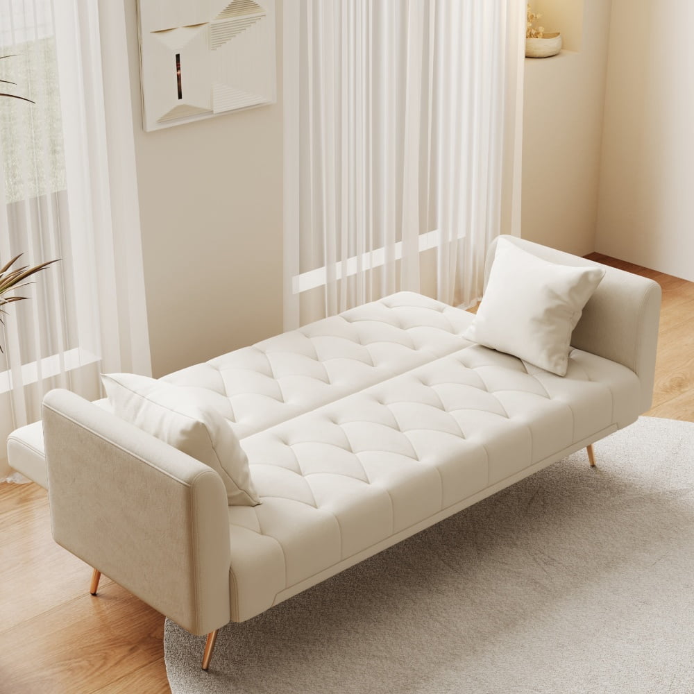 Tcbosik 71 inch Mid Century Modern Velvet Loveseat, Convertible Sofa Bed with Adjustable Back for Bedroom, Living Room, Beige