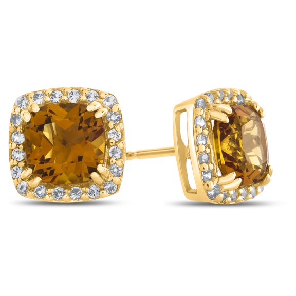 FJC Finejewelers 14k Yellow Gold 6mm Cushion-Cut Citrine with White Topaz accent stones Halo Earrings
