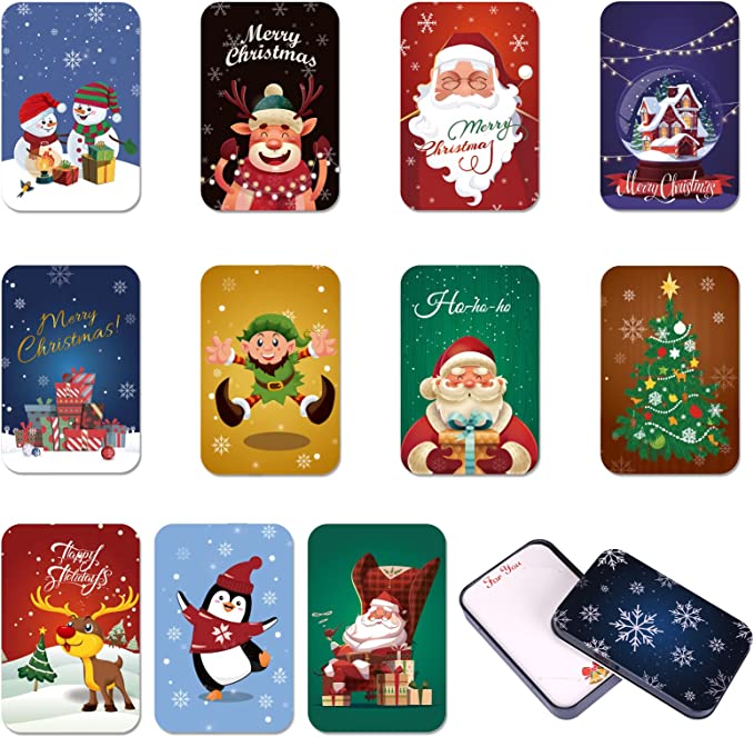 12 Pieces Christmas Gift Card Holder Small Gift Tin Boxes Colorful with Lids for Party Favors