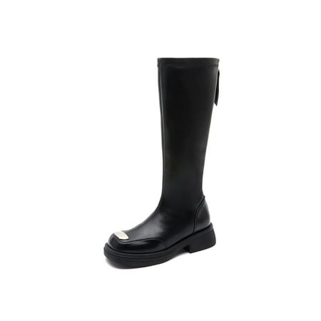 

Ritualay Womens Riding Bootie Zip Up High Calf Boot Paltform Heel Tall Boots Comfortable Non-slip Winter Shoes Outdoor Walking Square Toe Fashion Booties Black 7