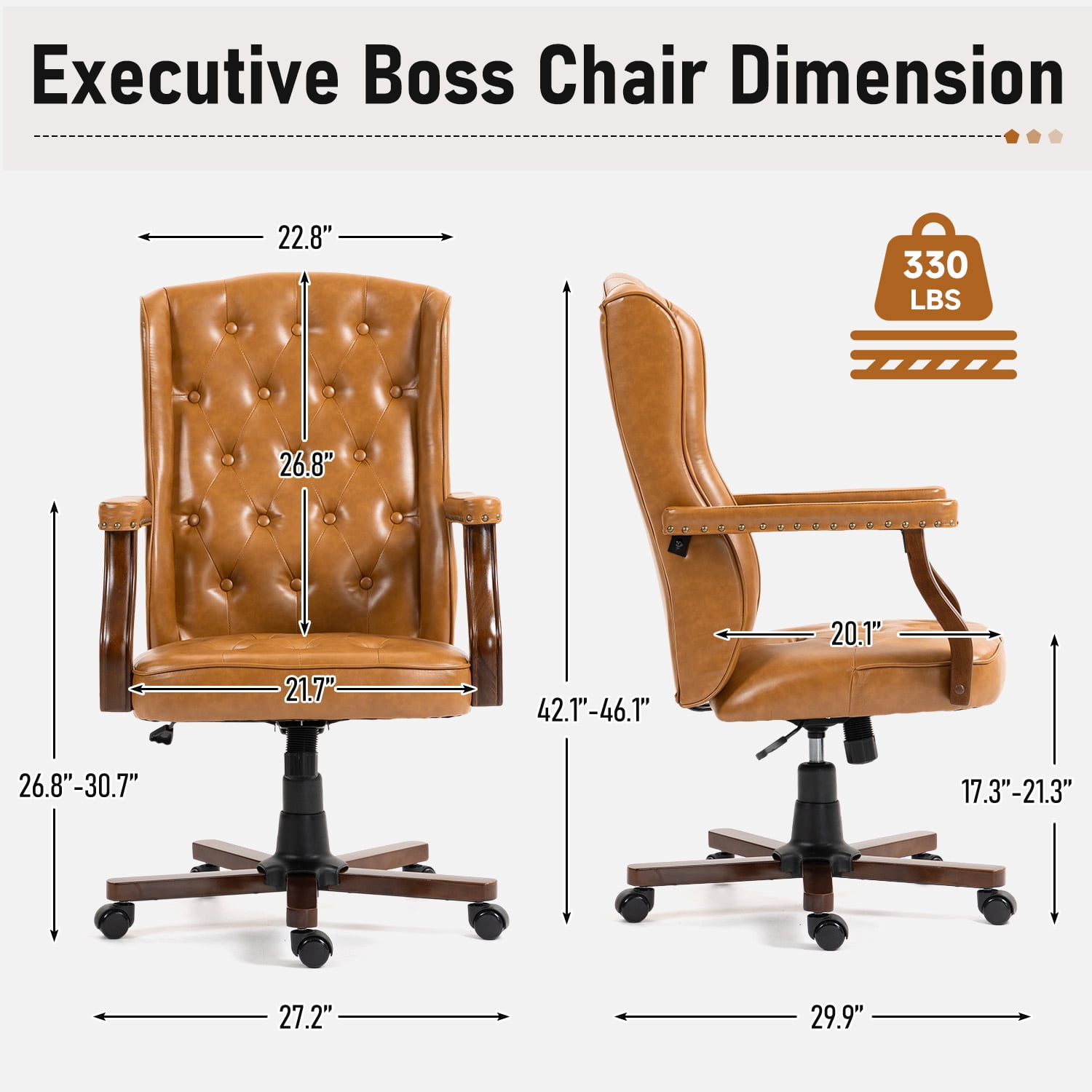 Homhum Ergonomic Executive Office Chair, Tufted Faux Leather Swivel Home Office Desk Chair, Brown